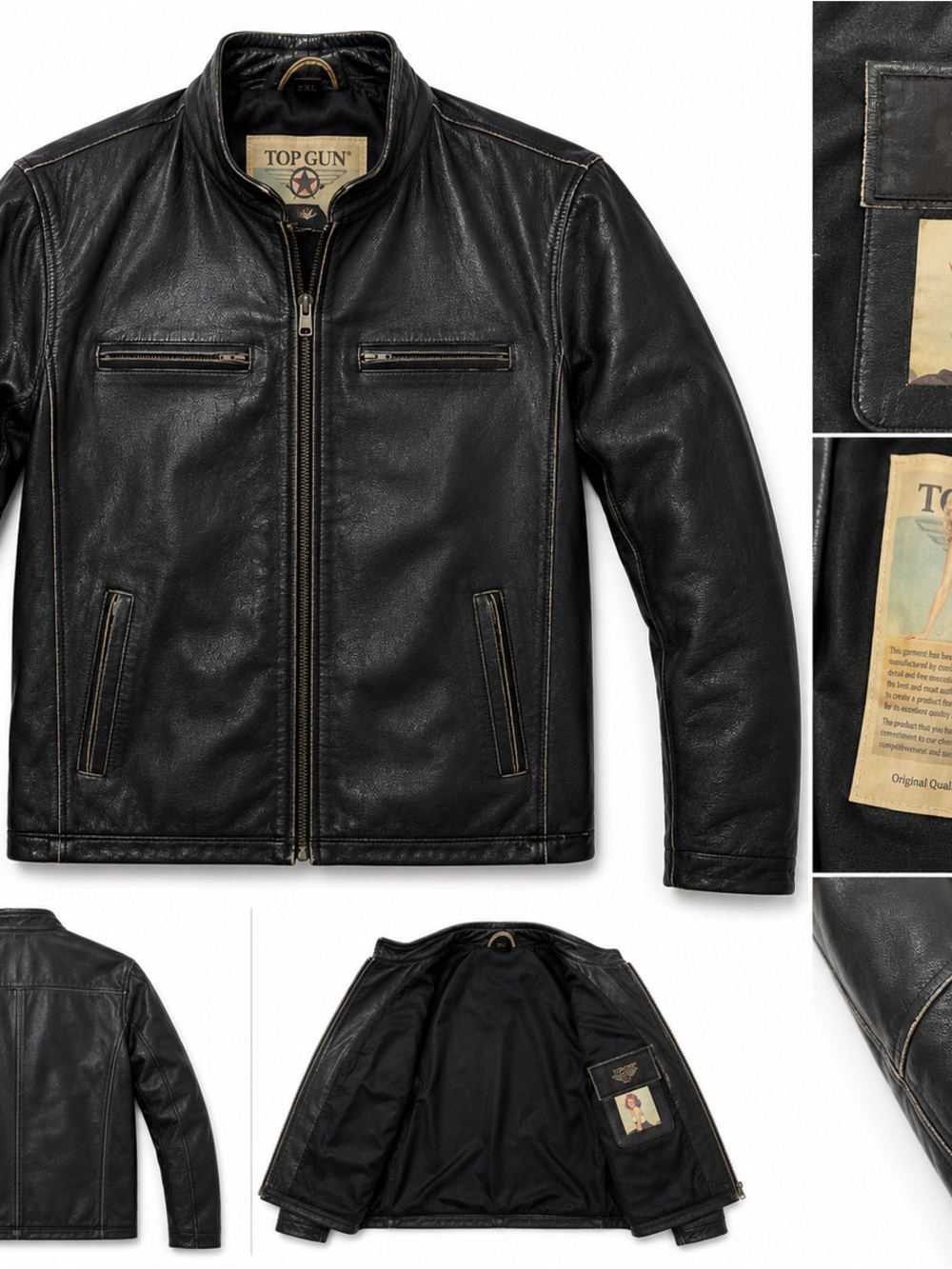 Top Gun Men's Black Leather Bomber Jacket